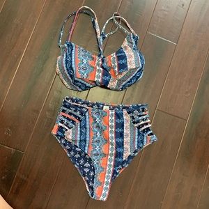 CUPSHE boho print cross front high waist bikini